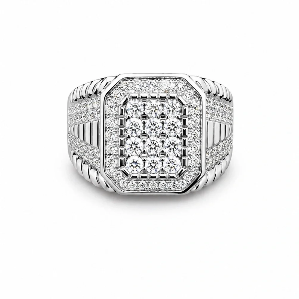 925 Sterling Silver 2.00CT MOISSANITE Signet Statement Men’s Ring